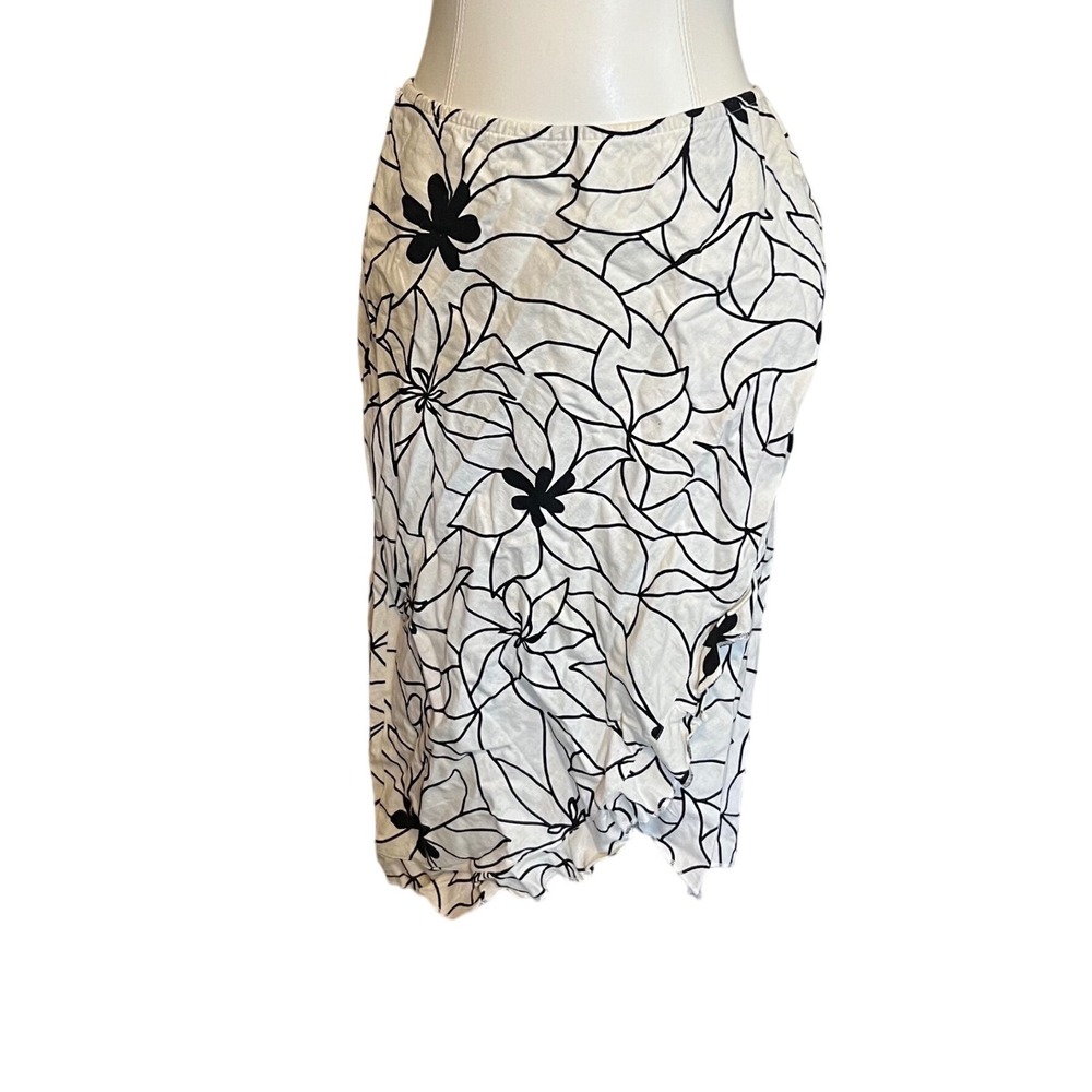 Giorgio Fiorlini Linen Blend Floral Midi Skirt Black White‎ Ruffle Wrap Womens M